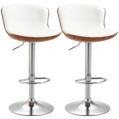 HOMCOM Lot de 2 Tabouret de Bar Design Contemporain Hauteur d'assise réglable 64-85 cm pivotant 360° revêtement synthétique Crème Imitation Bois