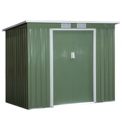 Outsunny Cobertizo de Jardín 213x130x173 cm Caseta de Exterior Metálica para Almacenamiento de Herramientas Verde Oliva