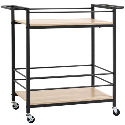 HOMCOM Küchenwagen Servierwagen mit 2 Ablagen, Reling, Stahl, Schwarz+Holz 82 x 40 x 75cm