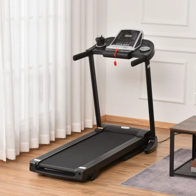 HOMCOM Laufband Klappbar elektrisch 500W 1-12 km/h mit LED-Display Getränkehalter und Handyhalterung für Home Gym Indoor Fitness Stahl ABS Schwarz+Grau 142 x 66 x 127 cm