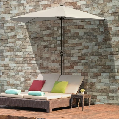 Outsunny 3(m) Half Parasol Semi Round Umbrella Patio Metal Frame Crank Handle for Balcony-- NO BASE INCLUDED, White