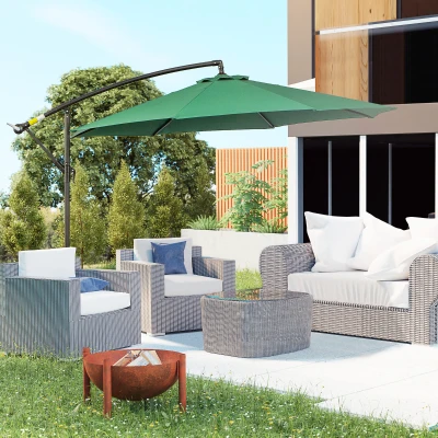 Outsunny 3 meter Cantilever Umbrella Garden Banana Parasol Patio Hanging Sun Shade Green
