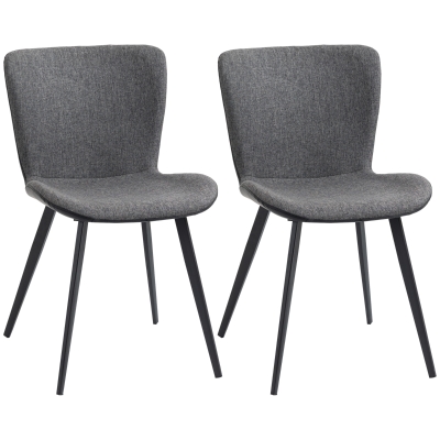 HOMCOM Lot de 2 chaises de salle à manger design en tissu imitation lin et piètement acier noir - gris