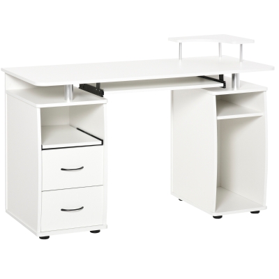 HOMCOM Bureau informatique multimédia multi-rangements 120L x 55l x 85H cm panneaux particules blanc