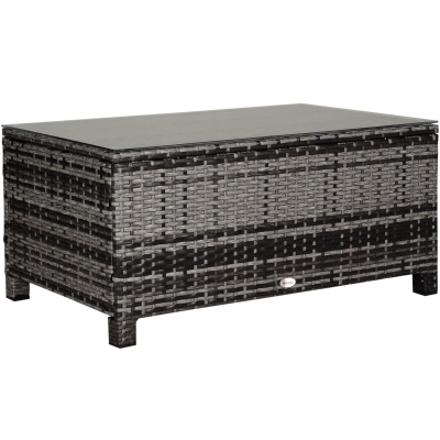 Outsunny Rattan Garden Furniture Coffee Table Patio Tempered Glass (Mixed Grey)