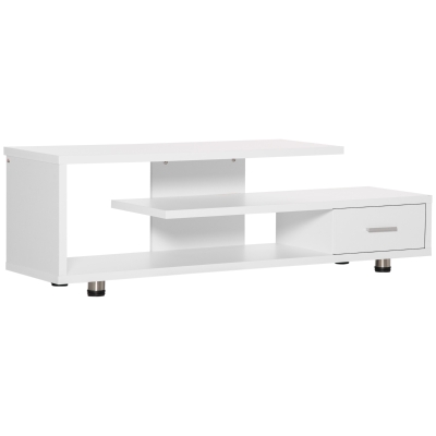 HOMCOM Meuble TV design contemporain 1 tiroir et 3 étagères pour télévision 65 pouces - dim. 135I x 35P x 41,7H cm - blanc