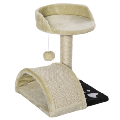 PawHut Kratzbaum Katzenbaum mit Spielbällen Katzenkratzbaum Sisalseil-Kratzstangen Beige 35,5 x 37 x 46 cm