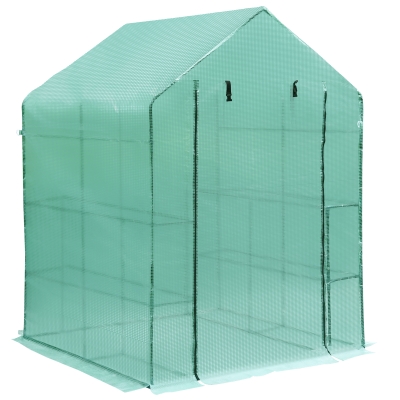 Outsunny Estufa de Jardim Estufa para Plantas com Prateleiras 143x143x195cm Estrutura de Aço Jardinagem Verde