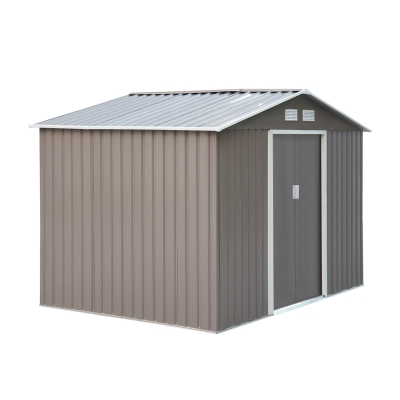 Outsunny Cobertizo de Jardín Exterior 4,83 m² 277x195x192 cm Caseta de Jardín Metálica para Almacenamiento de Herramientas con Base Incluida y 4 Ventanas Gris