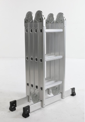 DURHAND Scala Telescopica a 5 Posizioni con 2 Piattaforme di Sicurezza, in Alluminio, PP e TPR, 339x76x10 cm, Argento