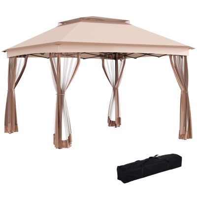 Outsunny Carpa Plegable 3,25x3,25m Gazebo Pabellón Cenador Jardín Doble Techo Mosquitera Bolsa Transporte Marco Acero Tela Poliéster Resistente de Agua