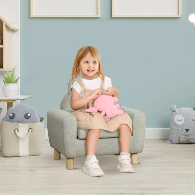 HOMCOM Poltrona Infantil Mini Sofá para Crianças acima de 3 Anos com Assento Acolchoado Apoio para os Braços 60x42x50cm Cinza