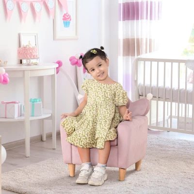 HOMCOM Poltrona Infantil Mini Sofá para Crianças Acima de 3 Anos com Assento Acolchoado Apoio para os Braços 45kg 50x42x58cm Rosa