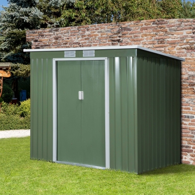 Outsunny Abrigo de Jardim 213x130x173cm Abrigo de Exterior de Aço Galvanizado com Porta Corredeira e Ventilações Verde