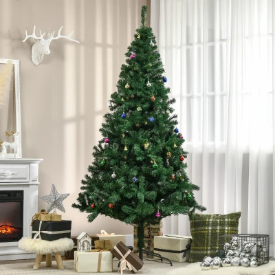 HOMCOM Árvore de Natal Artificial 210cm Ignífugo com 1036 Ramos 53 Decorações Folhas de PVC e Suporte Metálico Verde