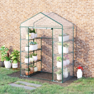 Outsunny Estufa de Jardim com 8 Prateleiras Cobertura de PVC e Estrutura de Aço 143x73x195 cm Transparente e Verde