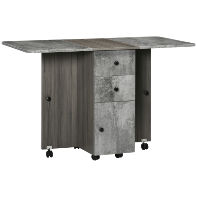 HOMCOM Table de cuisine pliable table à manger pliante 2 plateaux rabattables avec 2 tiroirs 1 placard et 1 étagère de rangement 120 x 60 x 76,5 cm - gris