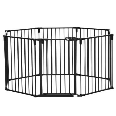 Barrière de sécurité - parc enclos chien modulable pliable - porte verrouillable - 8 panneaux acier et PP - dim. 482,5L max. x 76H cm noir