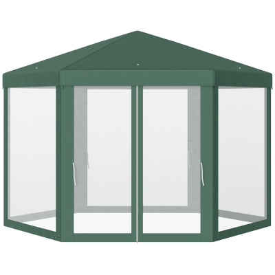 Outsunny Tonnelle barnum tente de réception hexagonale 10 m² style cosy métal polyester imperméabilisé surface env. 10 m² vert blanc