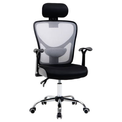 Vinsetto Fauteuil de bureau manager grand confort chaise pivotante 360 ° ergonomique dossier inclinable hauteur assise tétière réglables tissu maille 65 x 67 x 118 cm noir et gris