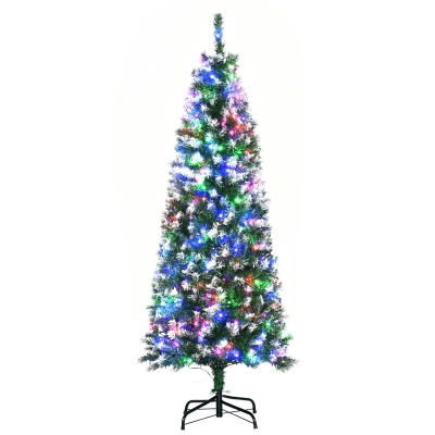 HOMCOM 5FT Tall Prelit Pencil Slim Artificial Christmas Tree with Realistic Branches, 250 Colourful LED Lights and 408 Tips, Xmas Decoration, Green