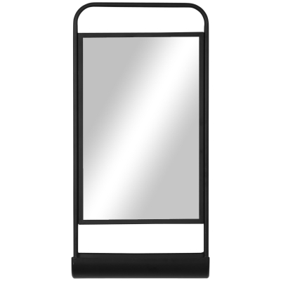 HOMCOM Miroir mural rectangulaire miroir de salle de bain moderne avec étagère de rangement 36 x 72 cm métal noir