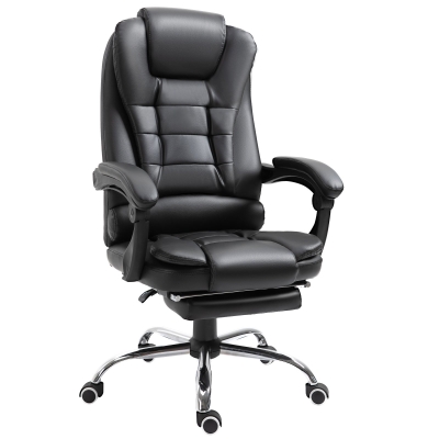 HOMCOM Fauteuil de bureau fauteuil manager grand confort dossier inclinable roulettes P.U 64,5 x 69 x 127 cm noir