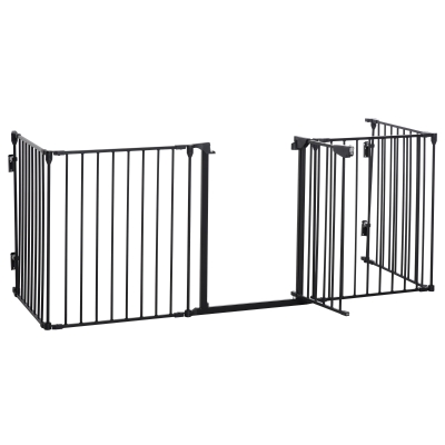 PawHut Barrière de sécurité parc enclos chien modulable pliable porte intégrée 300L max. x 76H cm métal PP noir