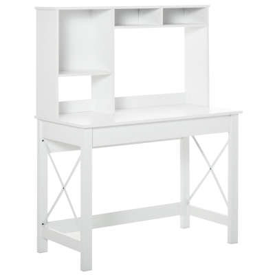 HOMCOM Bureau bibliothèque 2 en 1-3 niches 4 espaces de Rangement - Panneaux Particules métal Blanc