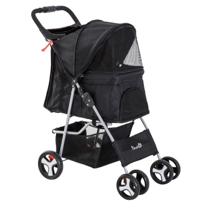 PawHut Poussette buggy pour chiens 75L x 46l x 94H cm pliable imperméable tissu 600D Oxford 4 roues noir