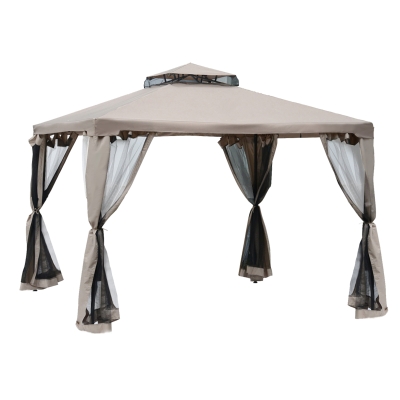 Outsunny Pavillon de jardin tonnelle barnum style colonial double toit toiles moustiquaires amovibles zippées taupe