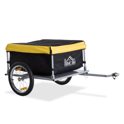 HOMCOM Remorque de transport vélo cargo capacité 70 L barre d'attelage incluse housse amovible 4 réflecteurs charge max. 40 Kg noir jaune