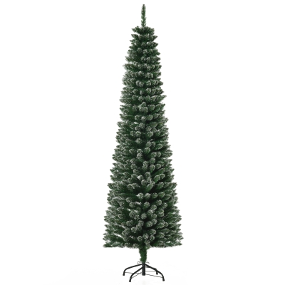 HOMCOM Albero di Natale Innevato Artificiale Alto e Stretto con 570 Rami, Base Rimovibile e Pieghevole, Φ53x195cm - Verde