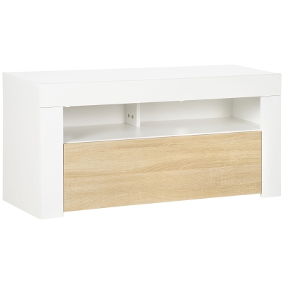 HOMCOM Meuble TV banc TV support de télévison jusqu'à 47 pouces - 2 étagères ouverte et 1 porte abattante - 100 x 35 x 48,4 cm blanc laqué