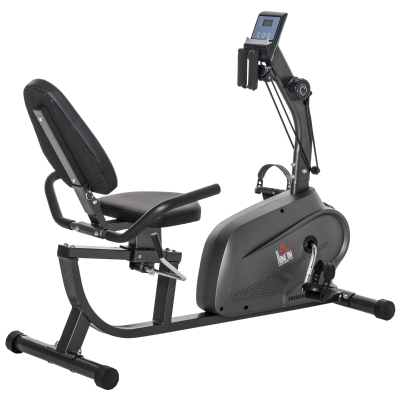 HOMCOM Vélo d'appartement semi-allongé magnétique écran LCD multifonction selle réglable 2 bandes résistance acier noir
