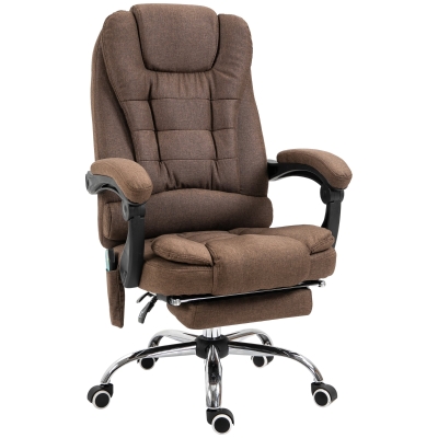 Vinsetto Fauteuil de bureau direction massant chauffant hauteur réglable dossier inclinable toile de lin marron