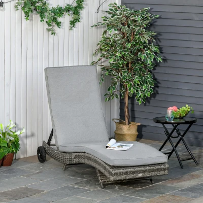 Outsunny Patio Rattan Wicker Sun Lounger Adjustable Backrest S Shape Chaise Lounge Relaxer for Patio, Deck, Poolside Grey