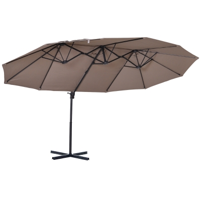 Outsunny Parasol déporté grande taille XXL inclinable avec pied en croix dim. 4,4L x 2,7l x 2,5H m piètement en acier inclus polyester marron