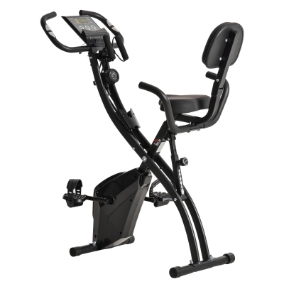 HOMCOM Vélo d'appartement pliant 8 niveaux de résistance magnétique dossier selle réglable poignées ergonomiques écran LCD multifonction suspensions support tablette acier noir