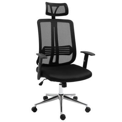 Vinsetto Chaise de bureau en maille fauteuil de bureau ergonomique support lombaire appui-tête et accoudoirs réglables pivontant à 360° noir