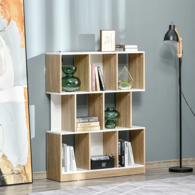 HOMCOM Bücherregal Standregal Büroregal Aktenregal für Büro Wohnzimmer Arbeitszimmer Spanplatte Natur+Weiß 100 x 27 x 124 cm