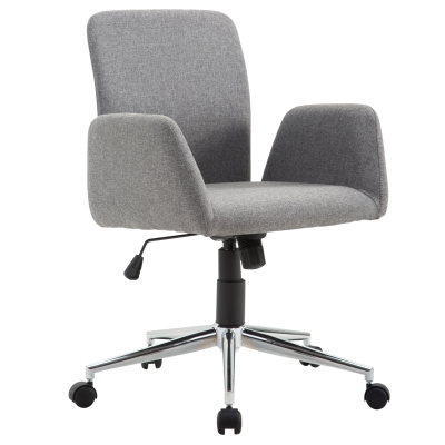 HOMCOM Bürostuhl Drehstuhl Bürosessel mit Rädern Armsessel im Nordischen Stil höhenverstellbare mit Liegefunktion Rädern Schreibtischstuhl Edelstahl Leinenimitat Grau 61 x 58 x 88-97,5 cm