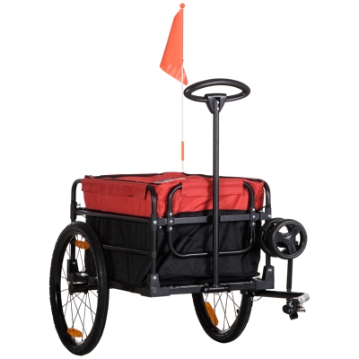HOMCOM Remorque à vélo ou piéton avec barre d'attelage universelle et tissu Oxford - drapeau et réflecteurs - dim. 130L x 64l x 64/103H cm