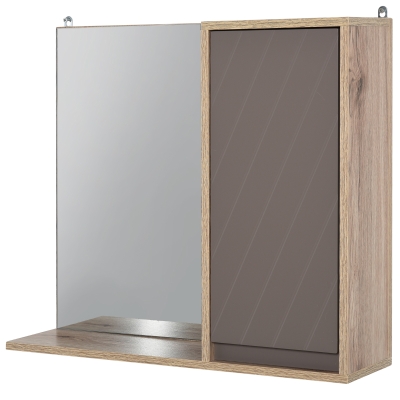 Miroir de salle de bain avec étagère et placard panneaux particules chêne clair gris