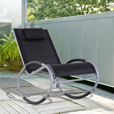 Outsunny Krzesło bujane, leżak ogrodowy z poduszką, aluminium, obciążenie do 120 kg, czarne