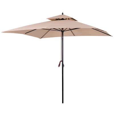 Outsunny Sombrilla Parasol de Acero Grande con Cubierta a Dos Niveles para Jardín Patio Sistema de Polea Mástil Desmonta en Dos Partes 300x300x297cm