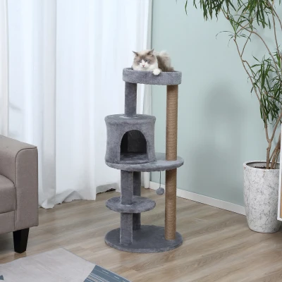 Ansamblu pentru 1-2 pisici, 3 nivele, 48x48x104cm gri
