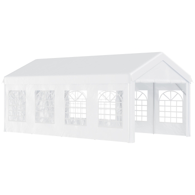 Outsunny Gazebo da esterno tendone per feste, telaio in acciaio impermeabile, Bianco, 8x4x2.8m