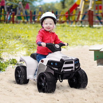 HOMCOM elektryczny quad dla dzieci ATV jeździk dla dzieci od 18 do 36 miesięcy elektryczny motocykl z 2 reflektorami elektryczny quad w kształcie standardowego pojazdu plażowego PP stal czarny + biały 65 x 40 x 43 cm