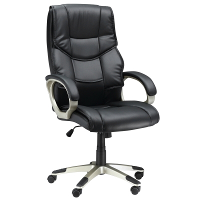 HOMCOM Bürosessel Chefsessel mit Wippfunktion Bürostuhl Schreibtischstuhl Ergonomischer Drehstuhl Sportsitz Hoher Rückenlehne Schwarz Kunsterleder Metall 70 x 58 x 114–124 cm